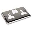 VOLEX Brushed Stainless Steel Electric Double Sockets Rounded Edge