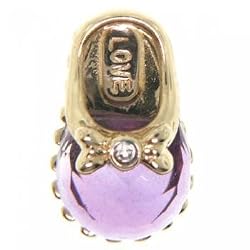 Fancy Amethyst & Diamond Baby Shoe Pendant Yellow Gold Says "Love"