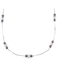 14KY 5.5-5mm white and 6-7mm black freshwater pearl necklace, 17 inches