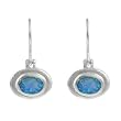 Sterling Silver Oval with Blue Opal Center Earrings