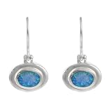 Sterling Silver Oval with Blue Opal Center Earrings