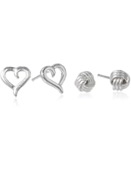 Kate & Lucy Girls Sterling Silver Knot and Heart Earrings Set