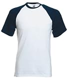 Fruit of the Loom short sleeve baseball t-shirt Deep navy and white Large (41 - 43 inch chest)