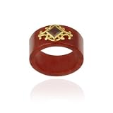 18K Gold Over Sterling Silver Genuine Dark Red Jade & Garnet Band Ring
