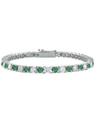 Frosted Emerald and Cubic Zirconia Prong Set 10K White Gold Tennis Bracelet 5.00 CT TGW