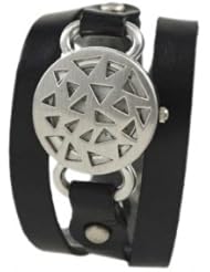 Geneva Platinum 12962612 Designer Inspired Triangle Cut Out Cover Face w/ Spring Hinge wrap around watch - BLACK/SILVER