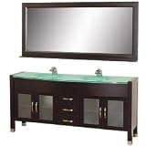 Daytona 71 Double Bathroom Vanity Set with Green Glass Countertop - Espresso w/ Drawers
