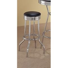 Click here to buy Retro Polished Chrome Swivel Bar Stool Pair .