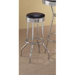 Retro Polished Chrome Swivel Bar Stool Pair 
