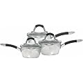 Ready Steady Cook Bistro 3 Piece Stainless Steel Saucepan Set, 16cm, 18cm and 20cm, Silver and Black