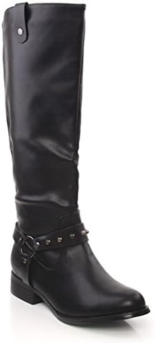 Unze 'Lise' Womens Polished Buckled Knee High Ladies Riding Shoes Boots - F50092