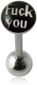 Flat Top Black " WORDS " Logo with 16MM Surgical Steel Tongue Rings