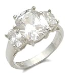 Three Stone CZ Rings - Sterling Silver Oval Cut 3 Stone CZ Ring