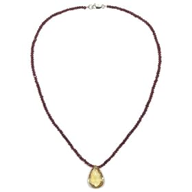 14k Yellow Gold Garnet Roundel Necklace with Citrine Drop Pendant, 16 by