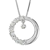 14K White Gold Shimmering Diamond Circle Pendant