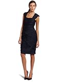 London Times Women's Cap Sleeve Shutter Tuck Dress, Navy, 4