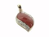 Red Jade and Diamond Rivus Pendant, 14k Gold