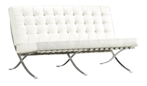 Barcelona Loveseat by Mies van der Rohe - White Leather (double seat)