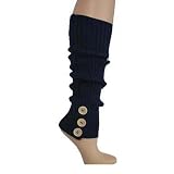 NAVY BLUE RIB KNIT STRETCHY LEG WARMERS W/BUTTON TRIM