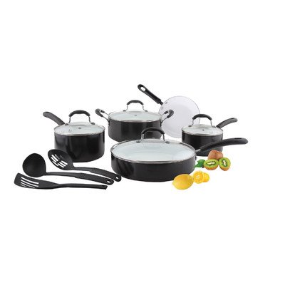 Concord Cookware CN1200 12-Piece 8-Inch Ceramic Nonstick Healthy Cookware Set, 2-5-Quart, Black