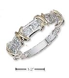 Sterling Silver Two Tone 14k X CZ Ring - Size 8.0