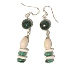 Malachite Earrings 07 Dangle Green Crystal Healing Stone White Jobs Tears Seed Bead Silver Plated 2