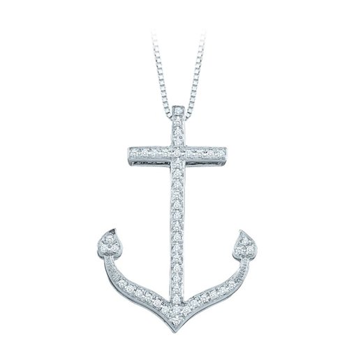 10K Yellow/White Gold 0.15 ct. Diamond Anchor Pendant with Chain