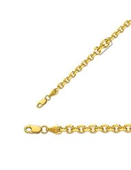 20" 14K Yellow Gold 4.0mm (1/6") Polished Diamond Cut Cable Link Chain w/ Lobster Clasp