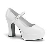  : MARYJANE-50, Women's Chunky Heel Mary Jane Platform Pump, White Patent, Size 13