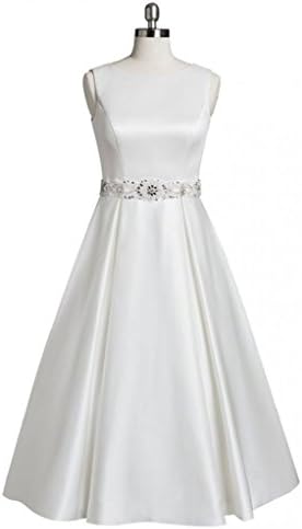 Girls Day Satin Scoop Neck Beaded Belt Tea Length Prom Dress Lace Dresses