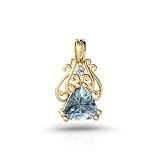 14K Yellow Gold Genuine Trillion Aquamarine and Diamond Pendant