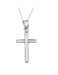 14K Real White Gold Tubular Cross Charm Necklace 18"
