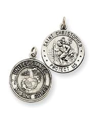 Sterling Silver St. Christopher US Marine Corp Medal