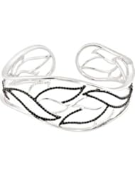 Sterling Silver Genuine Black Spinel and Diamond Hinged Cuff Bracelet