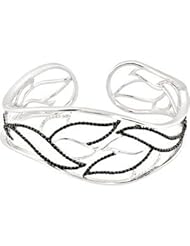 Sterling Silver Genuine Black Spinel & Diamond Hinged Cuff Bracelet by US Gems