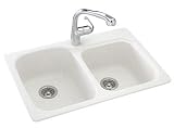 Swanstone KSDB-3322 Double Bowl Kitchen Sink, Black Galaxy
