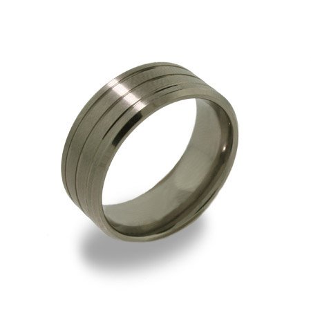 Eve's Addiction Mens Triple Groove Titanium Band