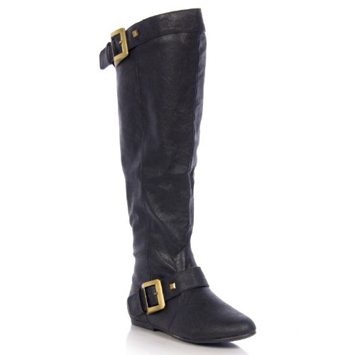 Bamboo Tinker-90 Knee-high Buckle Flat Boots