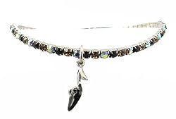 Anklet - A38 - Swarovski (tm) Crystal - Stretch ~ Jet & Smoky Topaz (Black & Brown) with Black Mule Charm