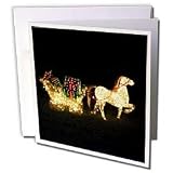 Florene Christmas - Red Green White Horse and Sleigh Lites - Greeting Cards-12 Greeting Cards with envelopes
