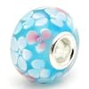 (Free Shipping) Solid Silver Core 925 Stamped European Turquoise Hawaii Ocean with Flowers Murano Glass Bead Charm Fits Pandora Biagi Chamilia Troll Beads Bracelets