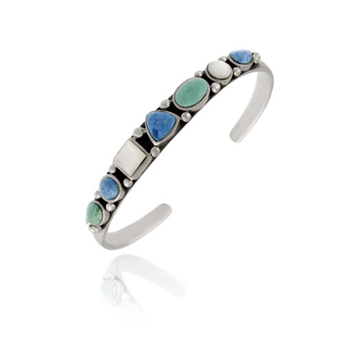 Sterling Silver Denim Lapis, Mother of Pearl, and Turquoise Cuff Bracelet