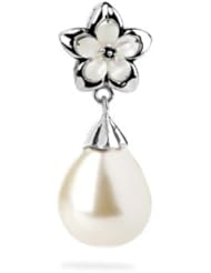 Best Gift for Holidays, Sterling Silver Dangle Charm with Large White Freshwater Pearl Drop , Fits Pandora and All Brands Charm Bracelets and Necklaces.