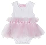 Mud Pie Baby Tiny Dancer Cotton Onesie with Tulle Knotted Tutu, White/Pink, 0 - 6 Months