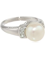 Sterling Silver, Freshwater Cultured White Pearl, and White Topaz Ring (9-9.5mm)