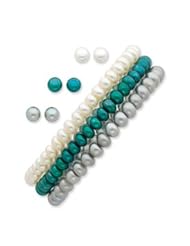 Sterling Silver 6-7mm White/Grey/Teal FW Cult. Pearl Set