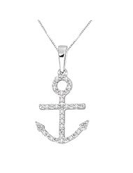 Sterling Silver Diamond Anchor Pendant Necklace (1/10 cttw, H-I Color, I2-I3 Clarity), 18"