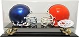 New York Jets Double Mini Helmet with Gold Risers Display