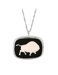 Sterling Silver Italian Bull Cameo Pin-Pendant Necklace, 18"
