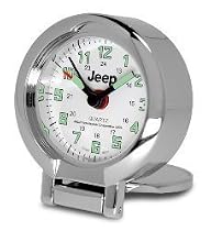 Jeep Travel Alarm Clock Pocket Size Stainless Steel w. JEEP Logo on lid & Jeep Case
